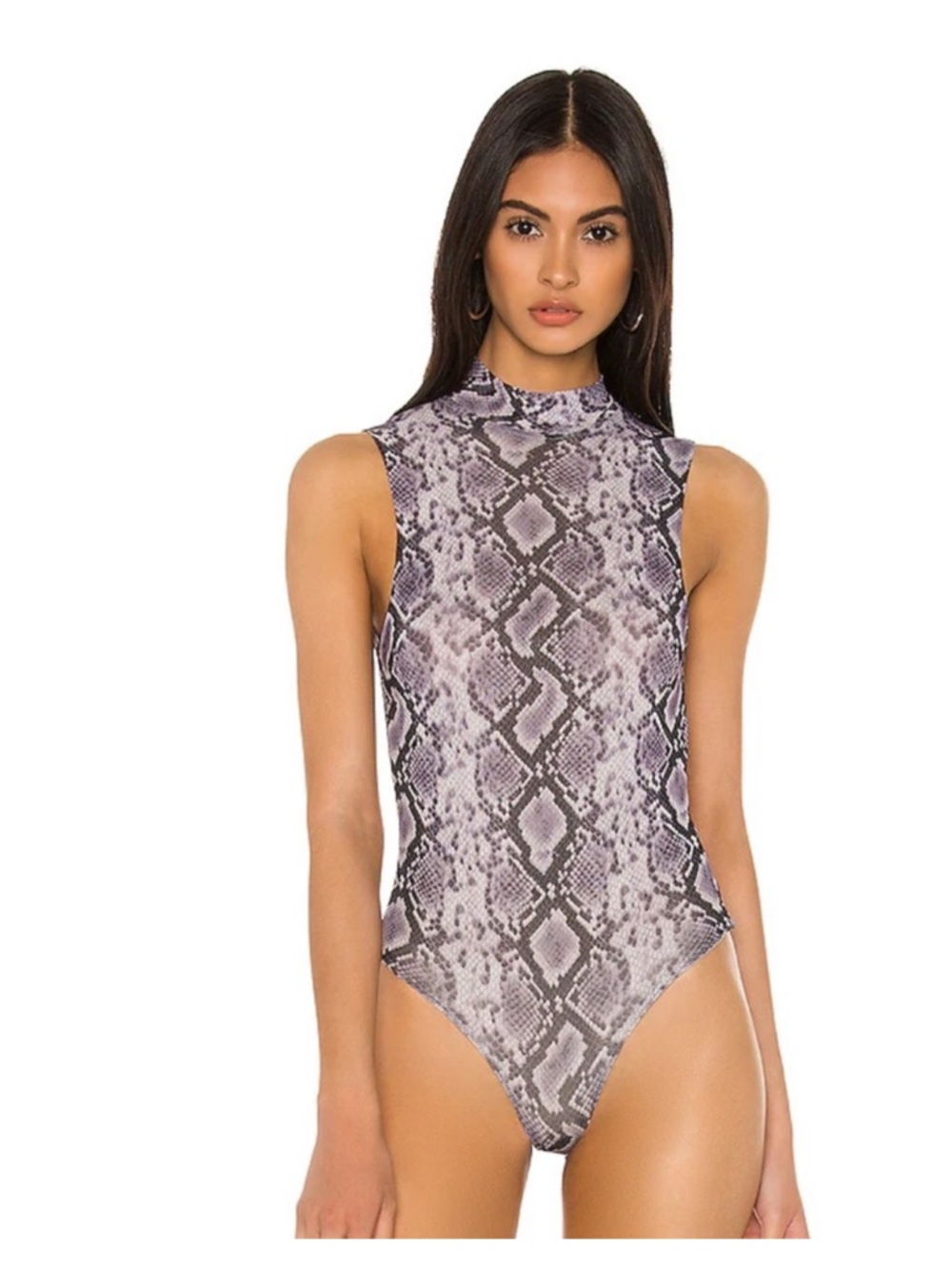 h:ours Gray Snake Print Sleeveless Mock Neck Bodysuit
